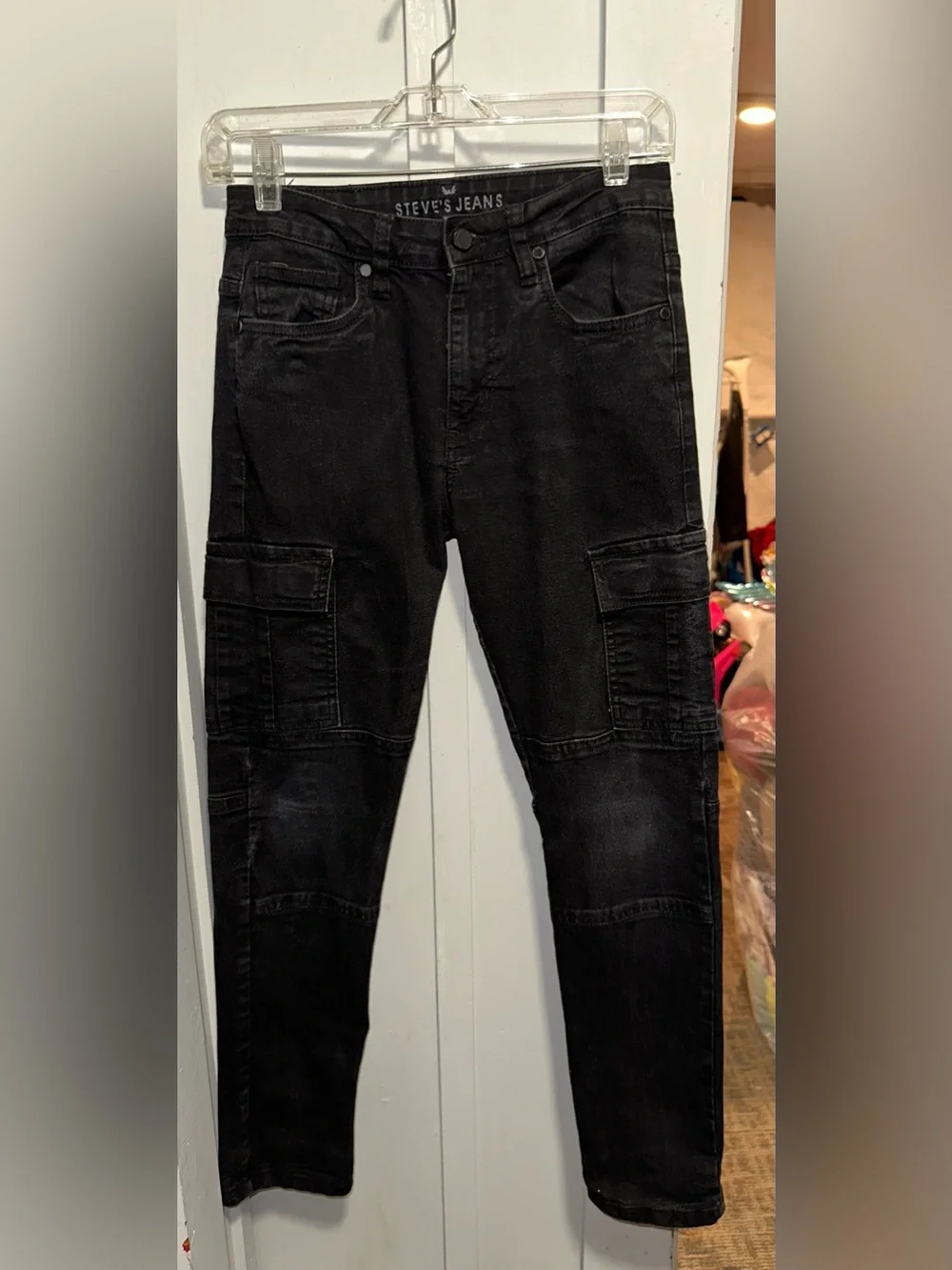 Kids Black Cargo Pocket Skinny Jeans Size 14
